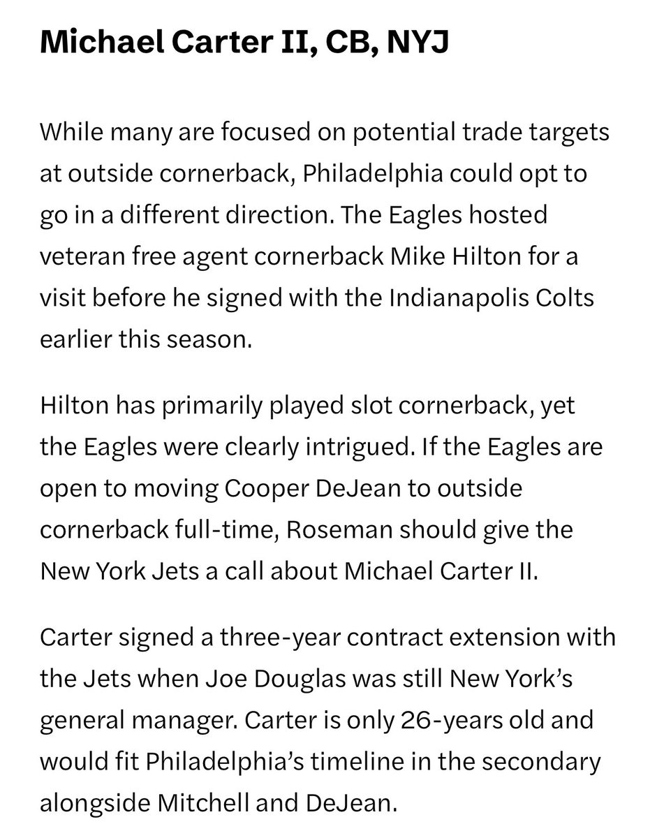 DiBonaNFL's tweet image. Here’s what I wrote about new Eagles CB Michael Carter II on October 13th! 👀🔮