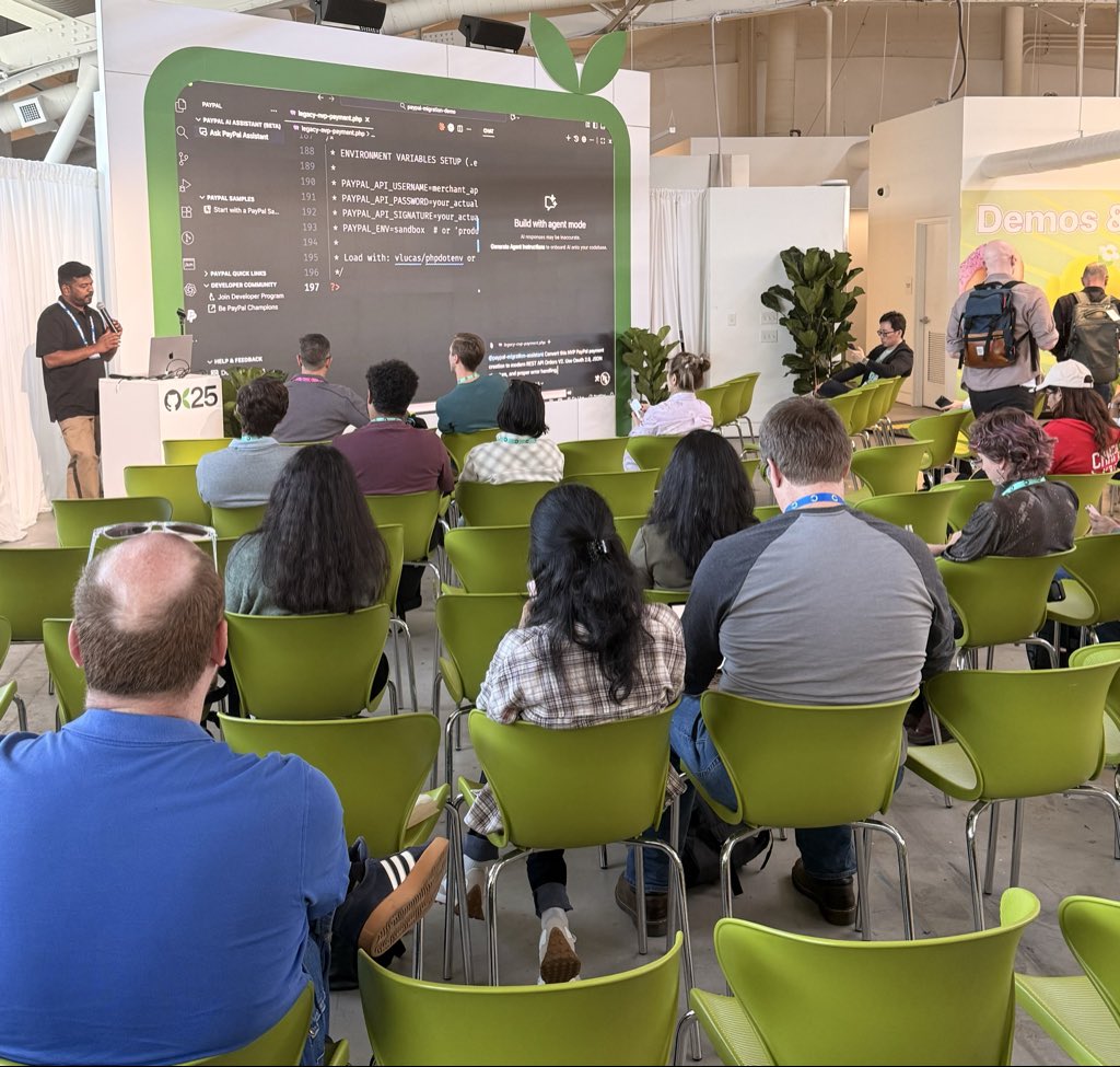 paypaldev's tweet image. Happening now at @githubuniverse ! 

Learn how to transform NVP/SOAP integrations into modern #REST #APIs quickly, reducing migration effort from hours to minutes, utilizing #AI powered dev tool.