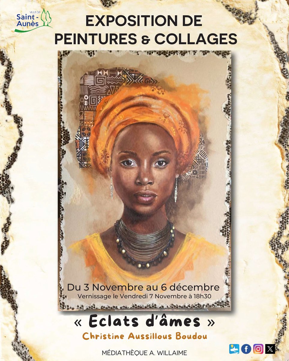 🎨 Expo “Éclats d’âmes” 💫
Peintures et collages se rencontrent à la Médiathèque A. Willaime pour un voyage artistique au cœur des émotions 🌍
📅 3 nov. → 6 déc.
🥂 Vernissage : 7 nov. à 18h30
📍 Saint-Aunès

#SaintAunès #Exposition #Art #Culture #Peinture #Collage