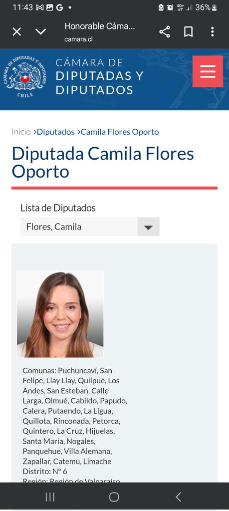 AMIGAS (OS) DE LOS ANDES CONOZCAN A SU DIPUTADA CAMILA FLORES DE RN,QUE VA COMO CANDIDATA A SENADORA

Votó en contra del aumento del Sueldo Minimo a$ 5OO.000
y en contra del aumento de la PGU   $250.000.
En contra 40 horas

NO VOTE POR ELLA
Vota todo en contra
Avisele a su vecino