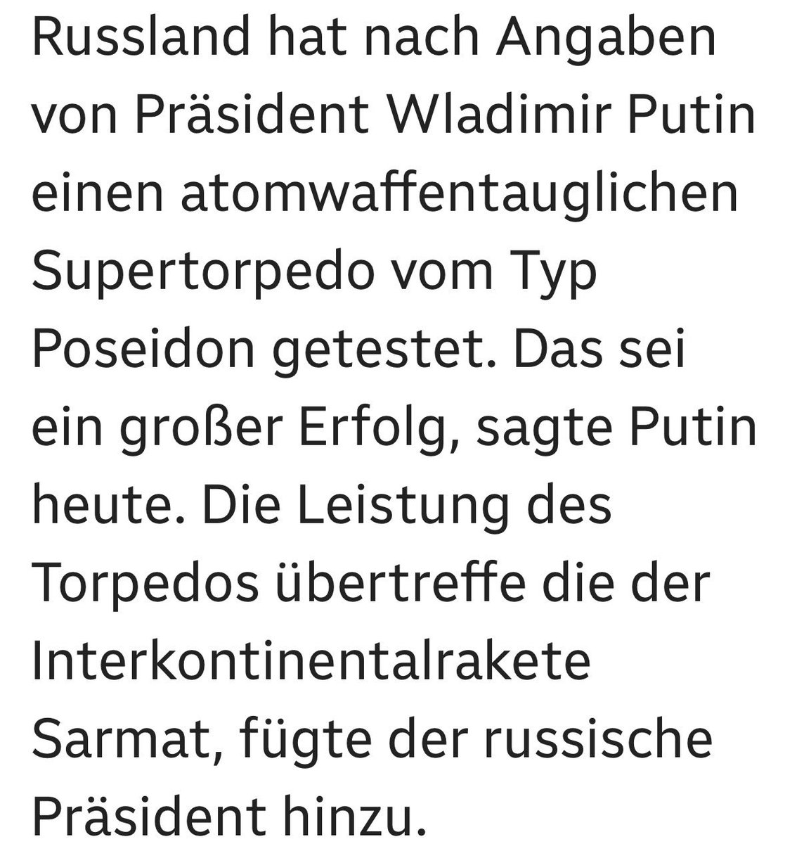 #Erfolg? Wenn das Testen einer atomwaffentauglichen Superwaffe als solcher gefeiert wird, dann ist die Definition wohl endgültig verloren gegangen. 🤮
Wahrer Erfolg wäre, wenn es gelänge, #Frieden zu sichern, nicht, ihn weiter zu bedrohen. #Russland