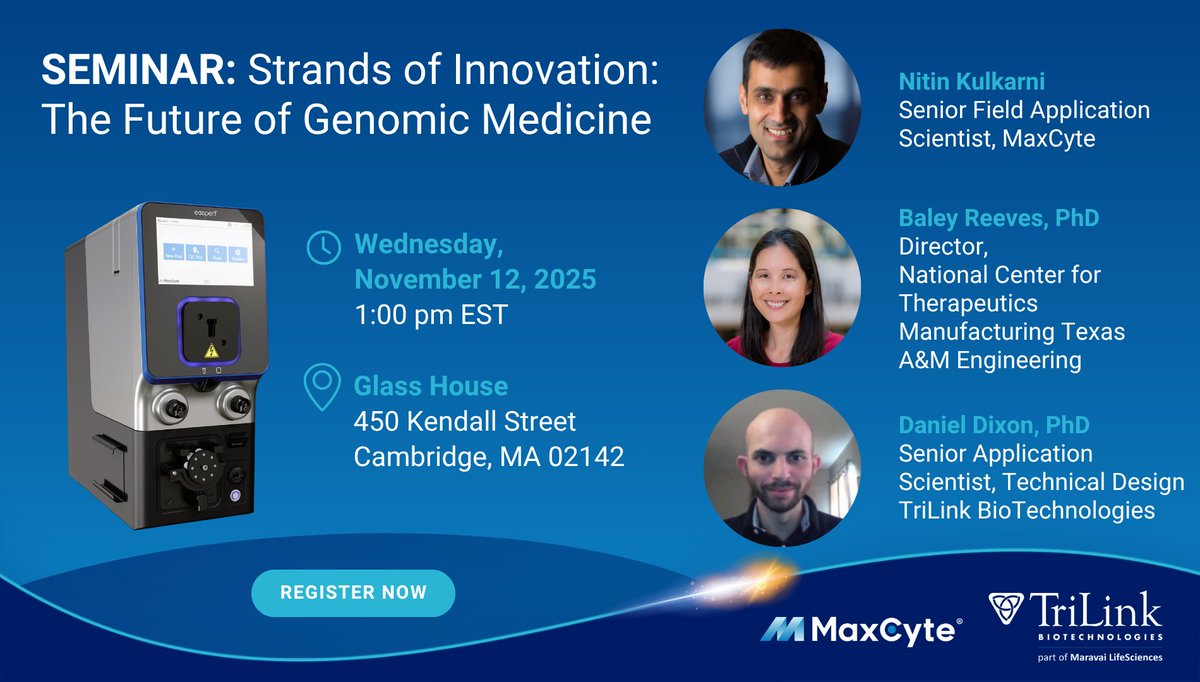 Join us Nov 12 in Cambridge for Strands of Innovation!

Hear Nitin Kulkarni (MaxCyte) on enabling gene editing &amp; cell therapy, plus talks from Baley Reeves (Texas A&amp;M) and Daniel Dixon (TriLink Biotechnologies).

🎟️ Seats limited – register now!

bit.ly/3LfpREn