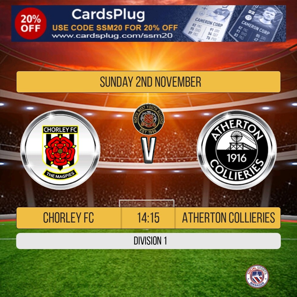 Fixtures- Sunday 2nd November
Division 1 ⚽️ 
#NWYA