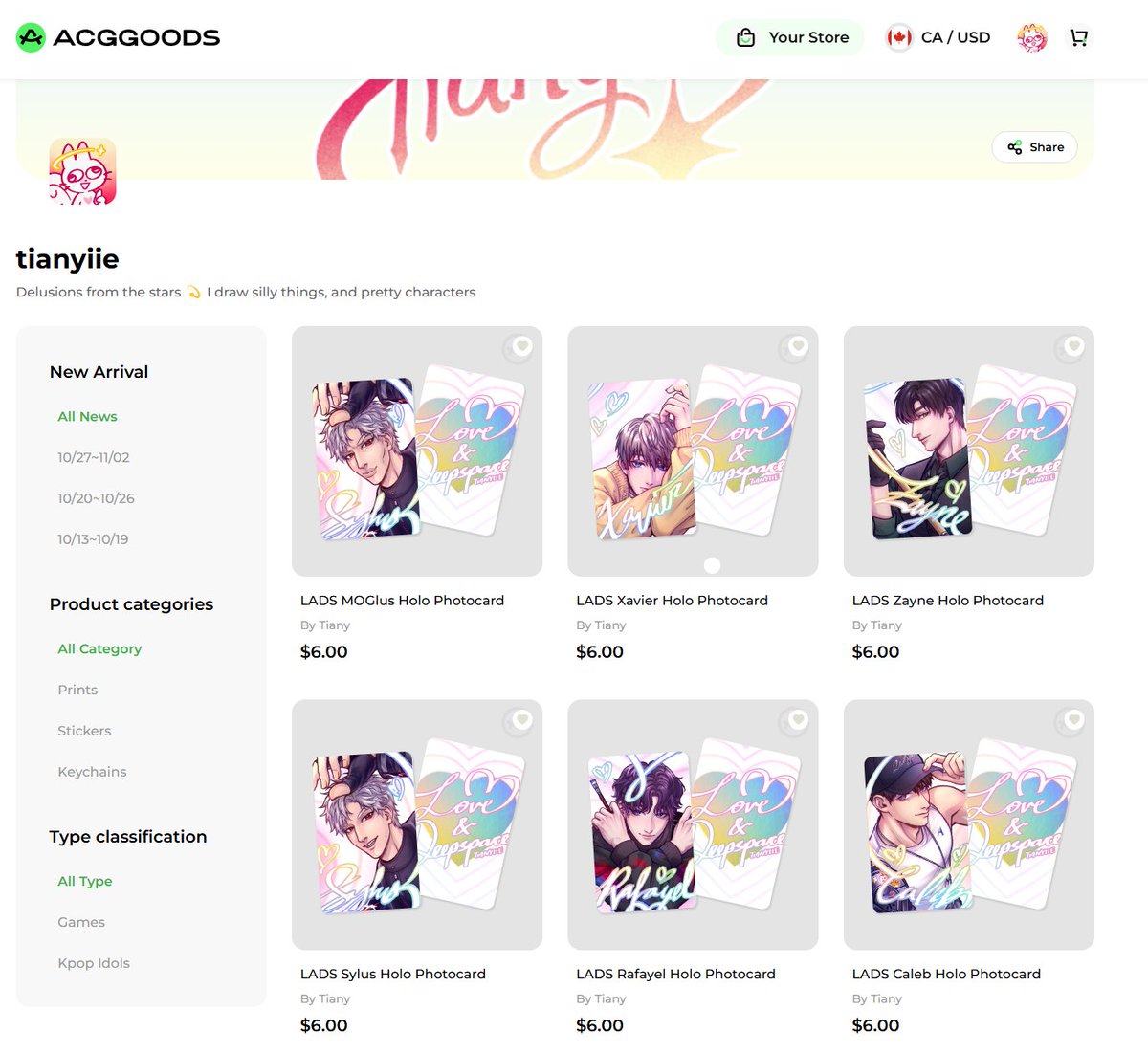 💫 LADS photocards are up on my <a href="/ACGGoods/">ACGGoods</a> shop now~! These ones are holographic 👀💿✨