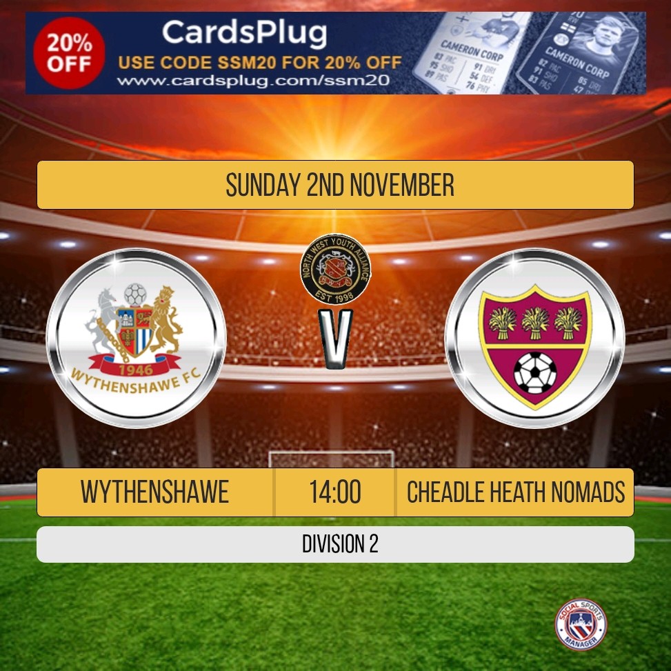 Fixtures- Sunday 2nd November
Division 2 ⚽️ 
#NWYA