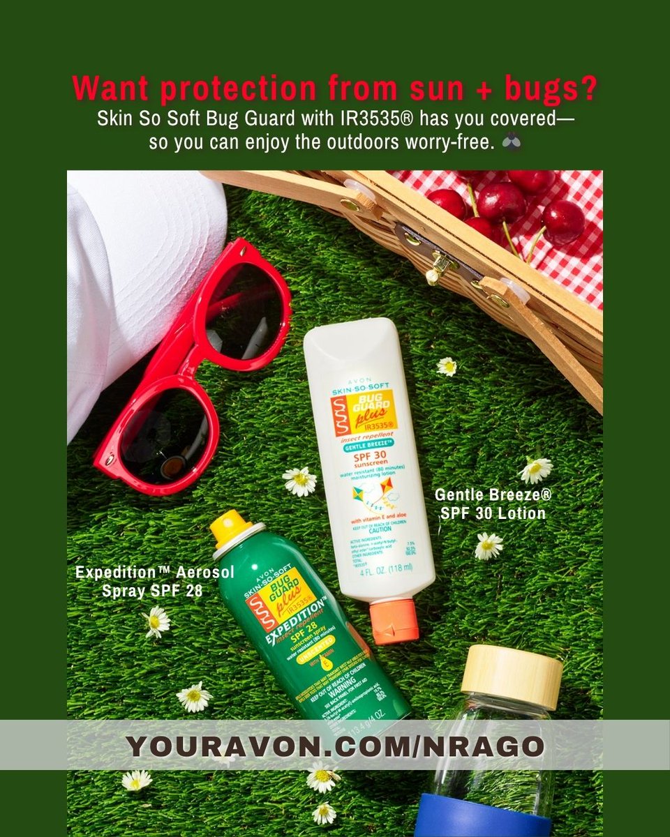 AvonLadyNJ's tweet photo. ☀️🦟 Double-duty defense! Skin So Soft Bug Guard delivers SPF + IR3535 protection against mosquitoes, deer ticks, black flies, gnats, no-seeums &amp; biting midges—all while pampering your skin. ✨
https://t.co/Twd9kcDkm9

#BugGuard #AvonLadyNJ https://t.co/WS9MzkKbxo