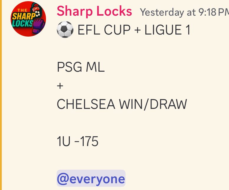 TheSharpLocks's tweet image. EVERYONE EATS‼️

⚽️ EFL+LIGUE 1 PARLAY ⚽️ 

PSG ML 🇫🇷 
+
CHELSEA WIN/DRAW 🏴󠁧󠁢󠁥󠁮󠁧󠁿 

1U -175 

LETS CASH ‼️‼️💵💵