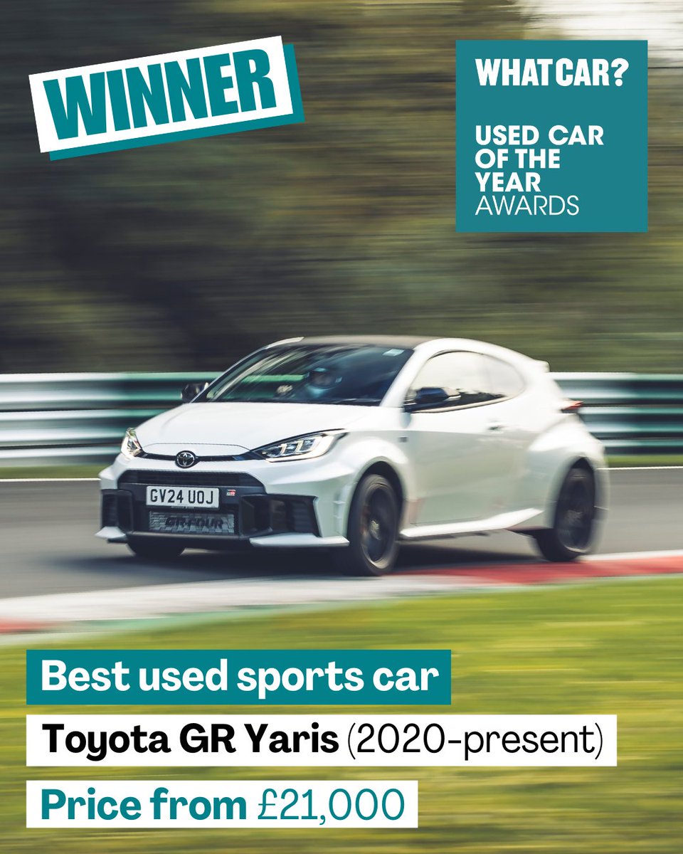 Our final category before we reveal our Used Car of the Year is the Best Used Sports Car 🏆

Our winner is a car that thrills in a straight line – and in the bends 🔥

It’s the <a href="/ToyotaUK/">ToyotaUK</a> GR Yaris! 🎉🎊

#WhatCarAwards #UsedCarAwards