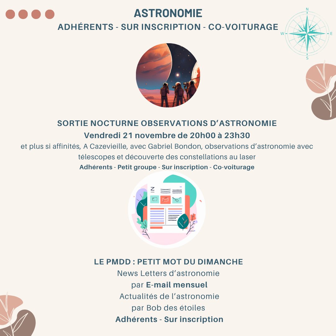 CetPartage's tweet photo. 🌟 En novembre, @ConnaissanceetPartage vous invite à un mois riche en découvertes !
🎥 Cinéma, 🪐 conférences, 🐬 rencontre Art-Science, 🍵 ateliers, 🦩 sorties nature, 🌌 soirées astro et 🌊 balades au bord de mer chaque mardi !
#Connaissance#Partage #Culture#Nature #CastelnauLe https://t.co/MOwAId7Zxx