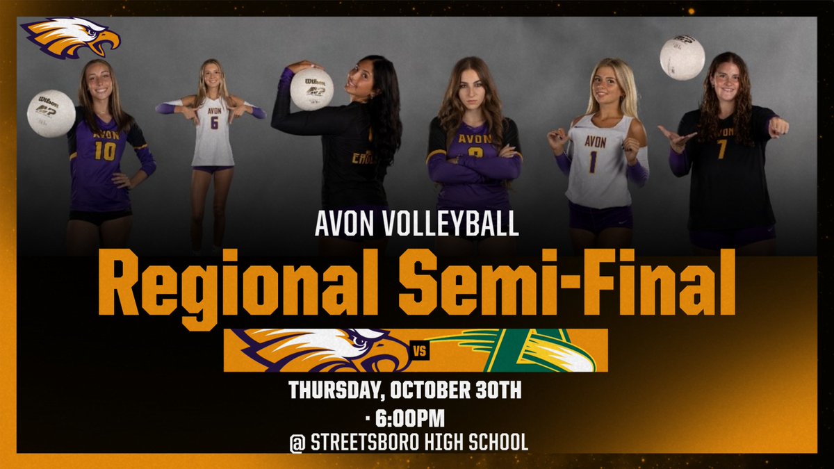 Good Luck to the Avon Volleyball Team as they take on the Amherst Comets in the Regional Semi Final on Thurs at 6pm at Streetsboro HS For game and ticket info go to avonlocalschools.org/athletics/game…