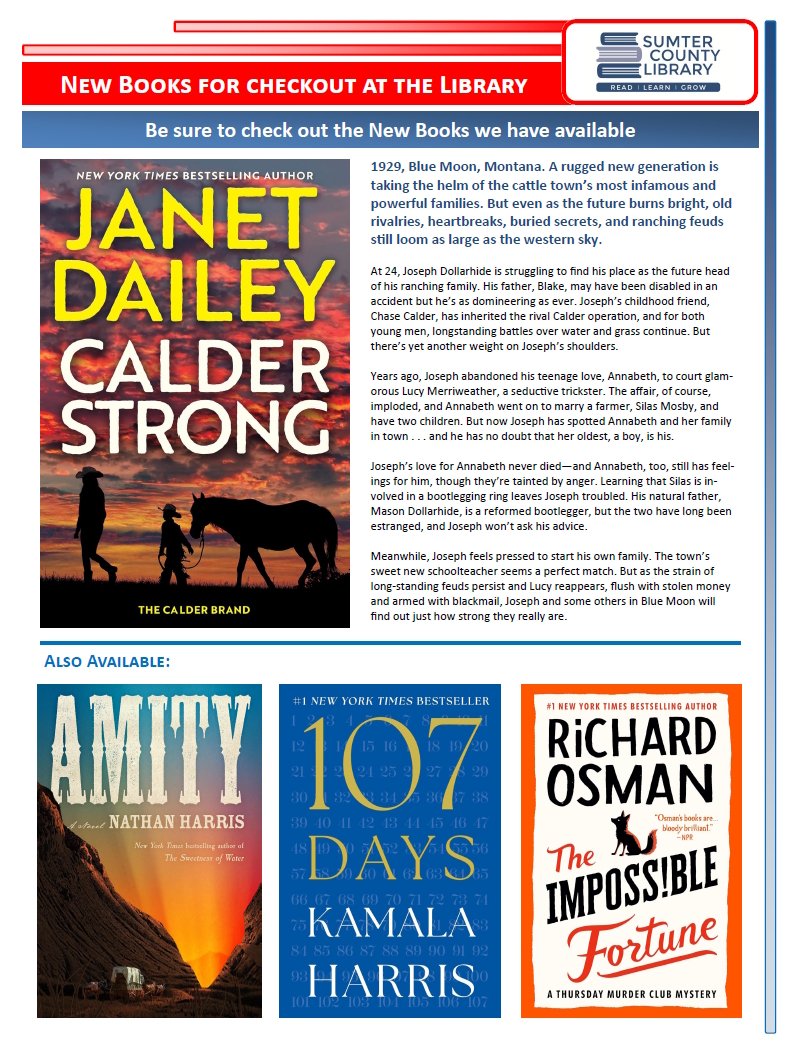 [NEW BOOKS] --- Be sure to check out the new books we have available at the Library!