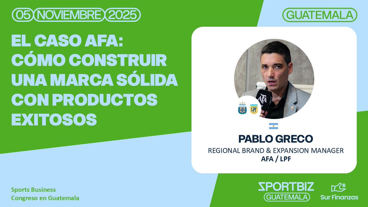 Anuncio de Programa
SPORTBIZ GUATEMALA 2025 – SUR FINANZAS
El Caso AFA: Cómo construir una marca sólida con productos exitosos

Conocé desde adentro cómo la AFA logró consolidarse como una marca potente y reconocida.

¡Te esperamos en #SPORTBIZGUATEMALA 2025!

#SPORTBIZ