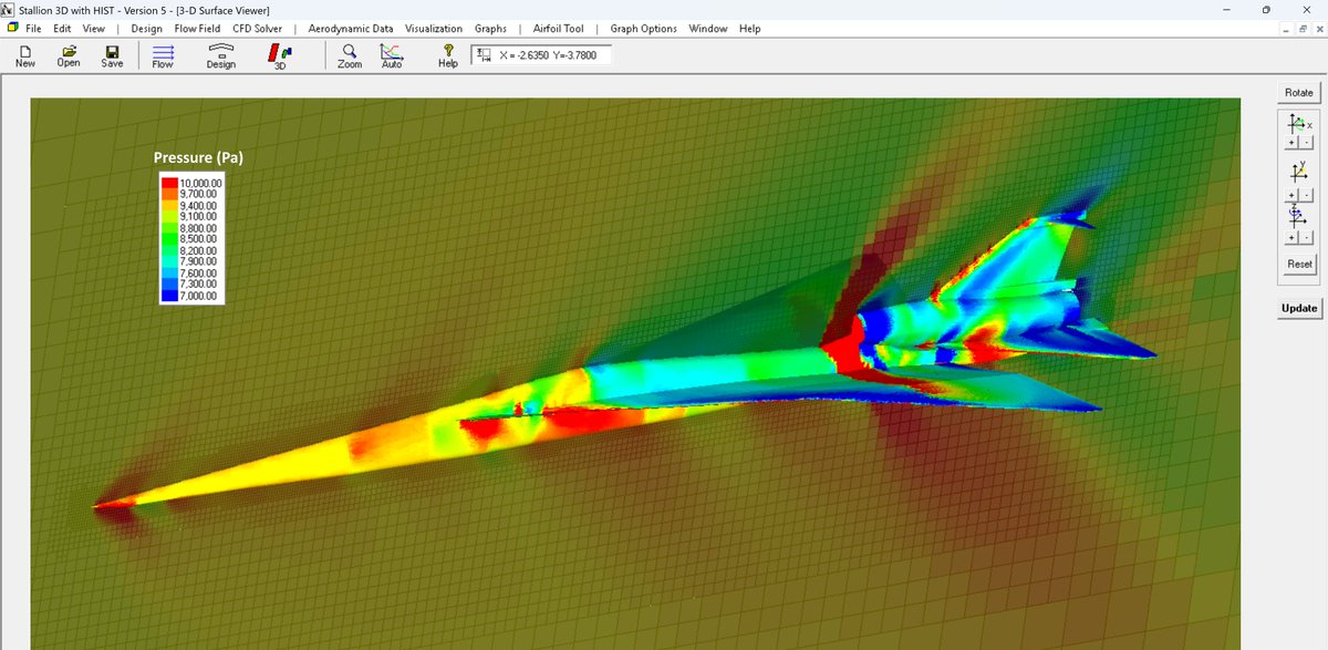 pat_hanley's tweet image. Congratulations to the #NASA teams on the X-59👏
#CFD image via Stallion 3D &amp;amp; #OpenVSP model.
Learn more ➡️ hanleyinnovations.com/stallion3d.html
About aerodynamics ➡️  55,000 ft at Mach 1.45