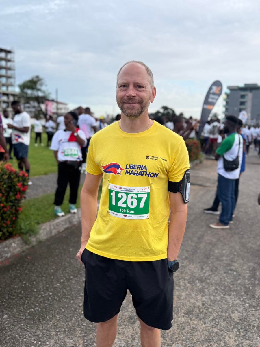 LiberiaMarathon's tweet photo. 🏃‍♀️ Thanks to the Embassy of Sweden in Monrovia for joining us on race day with 19 staff and family members, including Ambassador Karl Backéus. A special thanks to visiting Swedish parliamentarian Rickard Nordin, who completed the full marathon and placed 12th.

#LiberiaMarathon https://t.co/v6WuPe23Wd