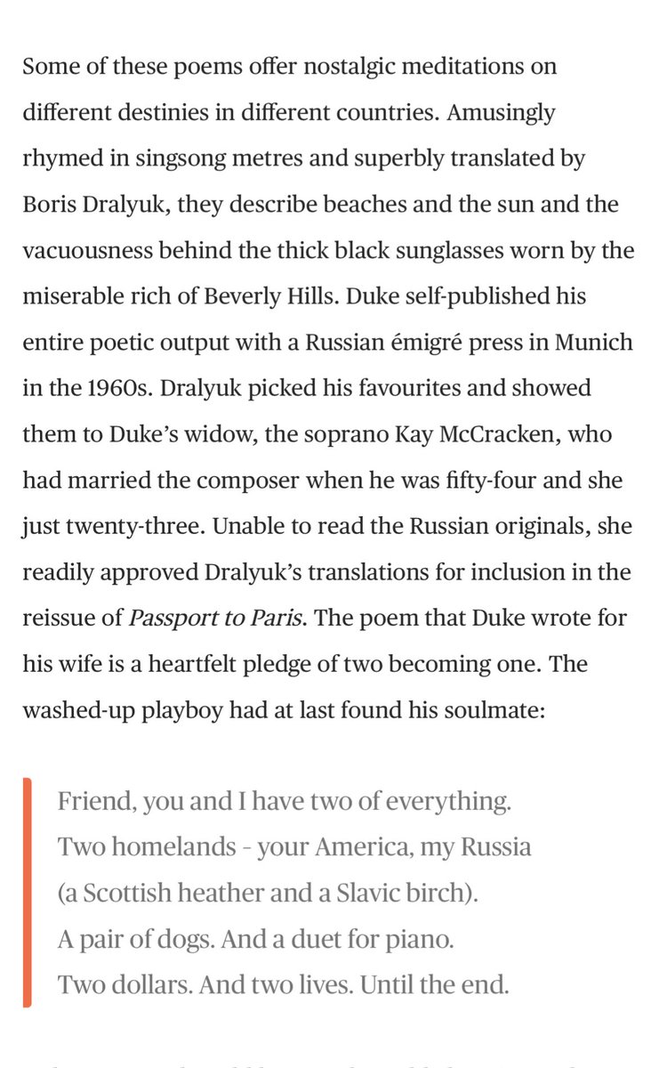 If I could dance, I’d be dancing at the sight of the latest <a href="/TheTLS/">The TLS</a>! Simon Morrison, who knows all there is to know about 20th-C. music, has written a humdinger of a piece on Vernon Duke’s memoir and poems, out now from <a href="/PaulDryBooks/">Paul Dry Books</a>! the-tls.com/lives/biograph…