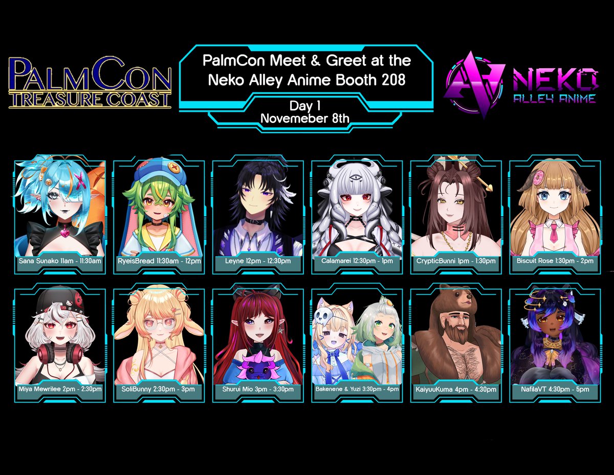 This is out day 1 line up for <a href="/palm_con/">PalmCon: Treasure Coast</a> we hope to see some of you there! Thank you for all the amazing people working with us for this event. Please make sure to show them some love 🩷