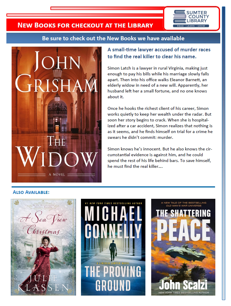 [NEW BOOKS] --- Be sure to check out the new books we have available at the Library!