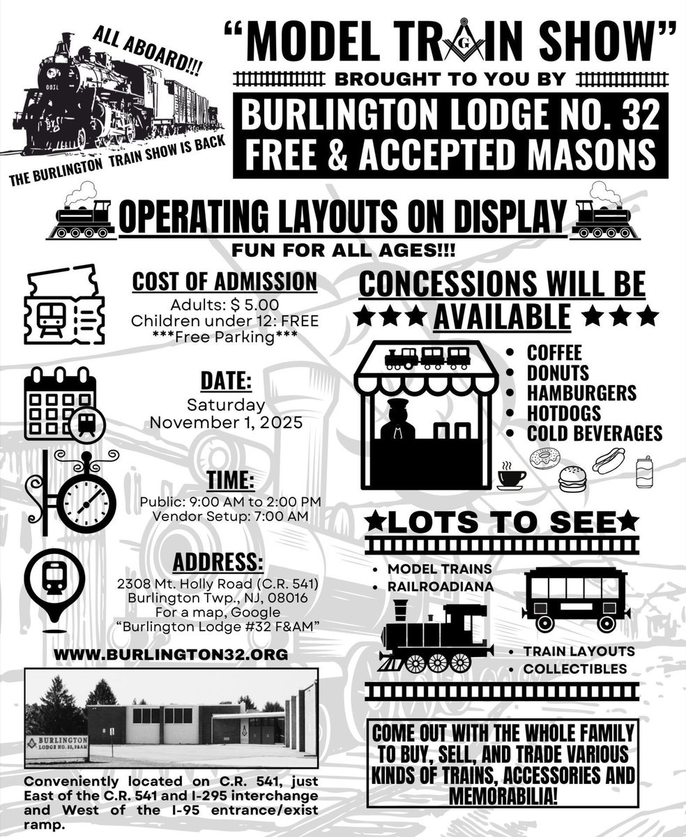 Burlington32's tweet image. Hi folks,
Only a few more days to go. Everyone welcome.
Come out Sat, 11/1/25 for a model train show. Check out posters for details. If you’re into model trains then you MUST come to this show!
#ModelTrainShow