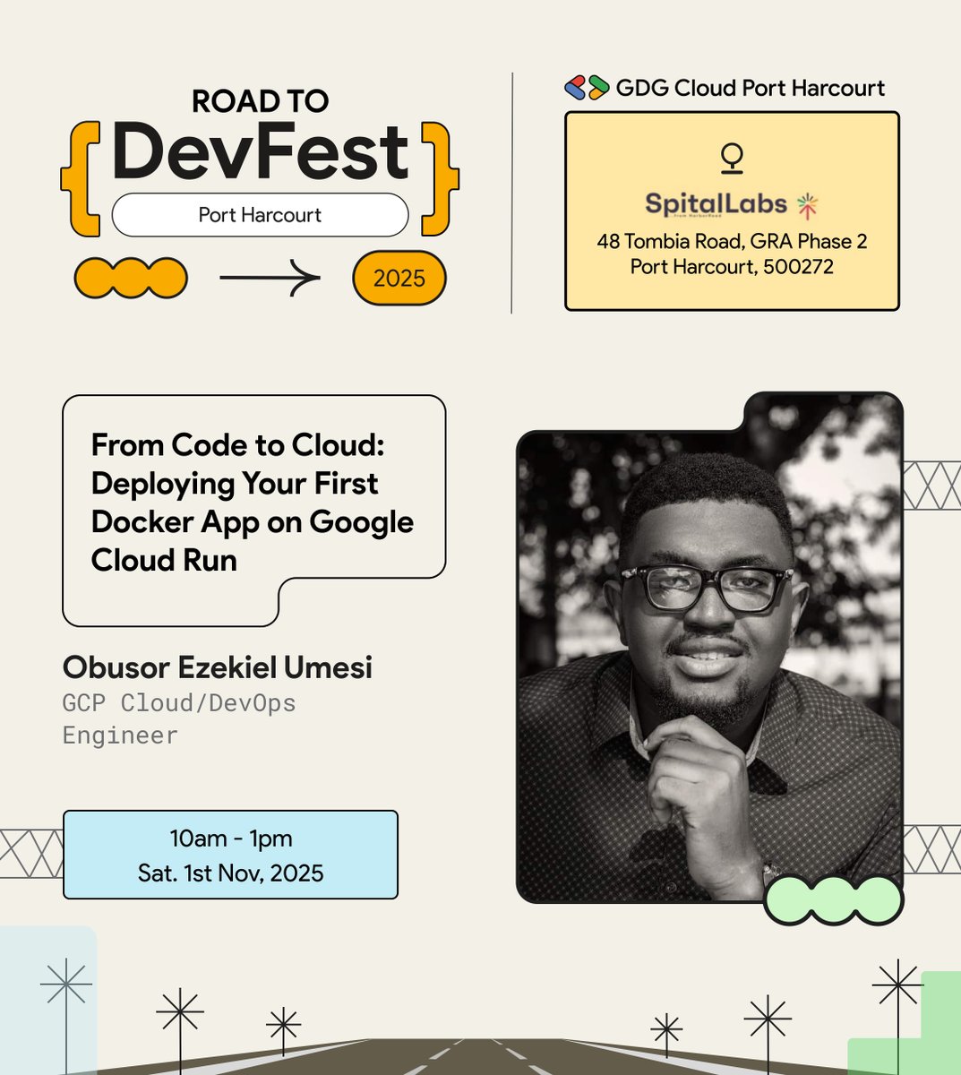 gdgcloudph's tweet photo. Join @obusorezekiel as he takes us From Code to Cloud and how to deploy your first Docker app on Google Cloud Run.

📍 Spital Labs | 🗓️ Nov 1 | 🕘 10 AM – 1 PM

RSVP now: https://t.co/dprRPgOhAN 

#DevFestPH2025 #DevfestPH25  @philipobiorah  @Duffygoogle  @MudinTY  @techphc https://t.co/YKhuqKm2r0