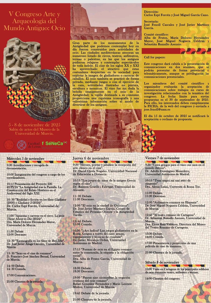 📢 sigue abierta la inscripción al V Congreso de Arqueología y Arte en el mundo antiguo, dedicado al #ocio
#eventosclasicos
<a href="/UMU/">Universidad Murcia</a>
<a href="/LetrasUMU/">Facultad de Letras UMU</a>
<a href="/cepoat/">CEPOAT-Universidad de Murcia</a>

Toda la información rn share.google/vkl2YHiUOqW5ab… y 
um.es/cepoat/?page_i…