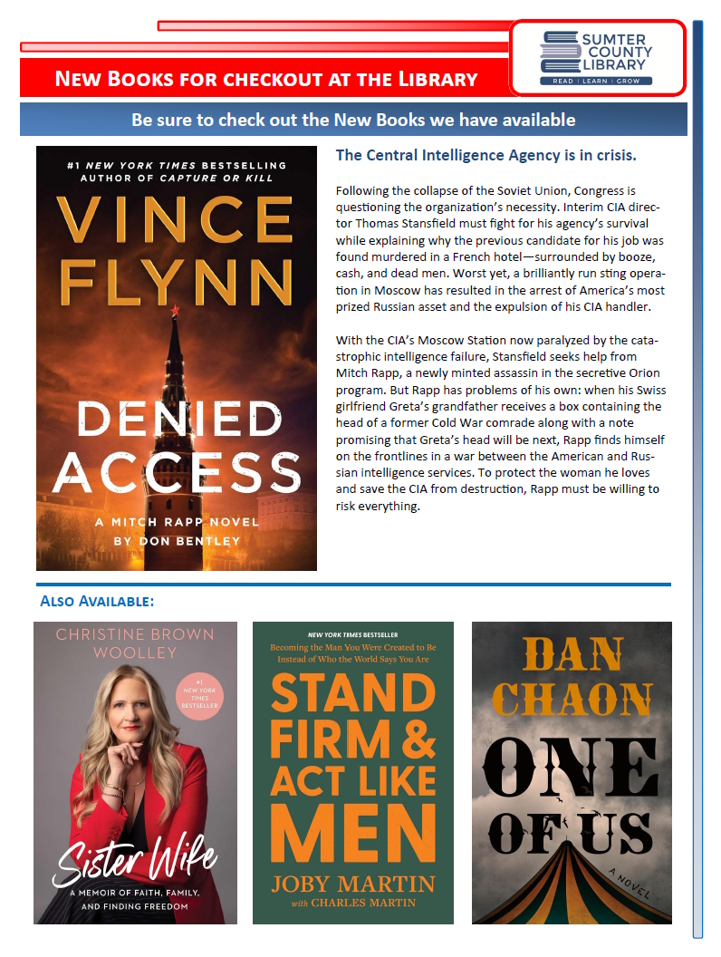 [NEW BOOKS] --- Be sure to check out the new books we have available at the Library!