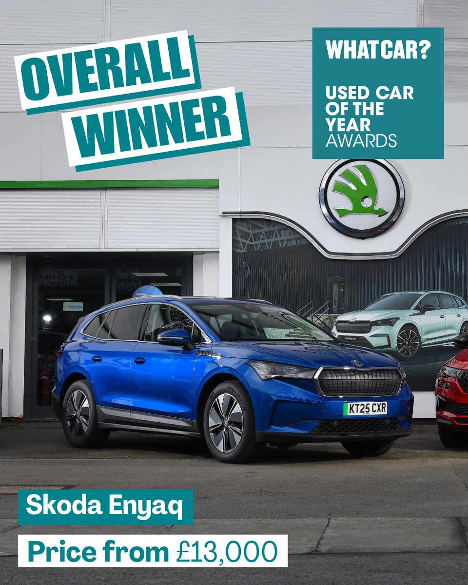 Now, the moment you’ve all been waiting for, it’s time for What Car?’s overall Used Car of the Year! 🚗🏆

Our winner offers the lot:
🚗 Spacious and practical
✨Smart inside
✅ Well equipped
💷 Brilliant value

Britain’s Best Used Car is the <a href="/SKODAUK/">Škoda UK</a> Enyaq!  🎉🎊

#WhatCarAwards