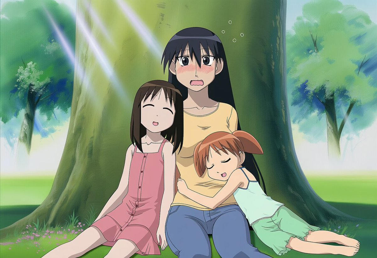 Sakaki thought it would be a good idea to take a nap against a tree... Well the nap was really good, but when she woke up she couldn't move for a while...