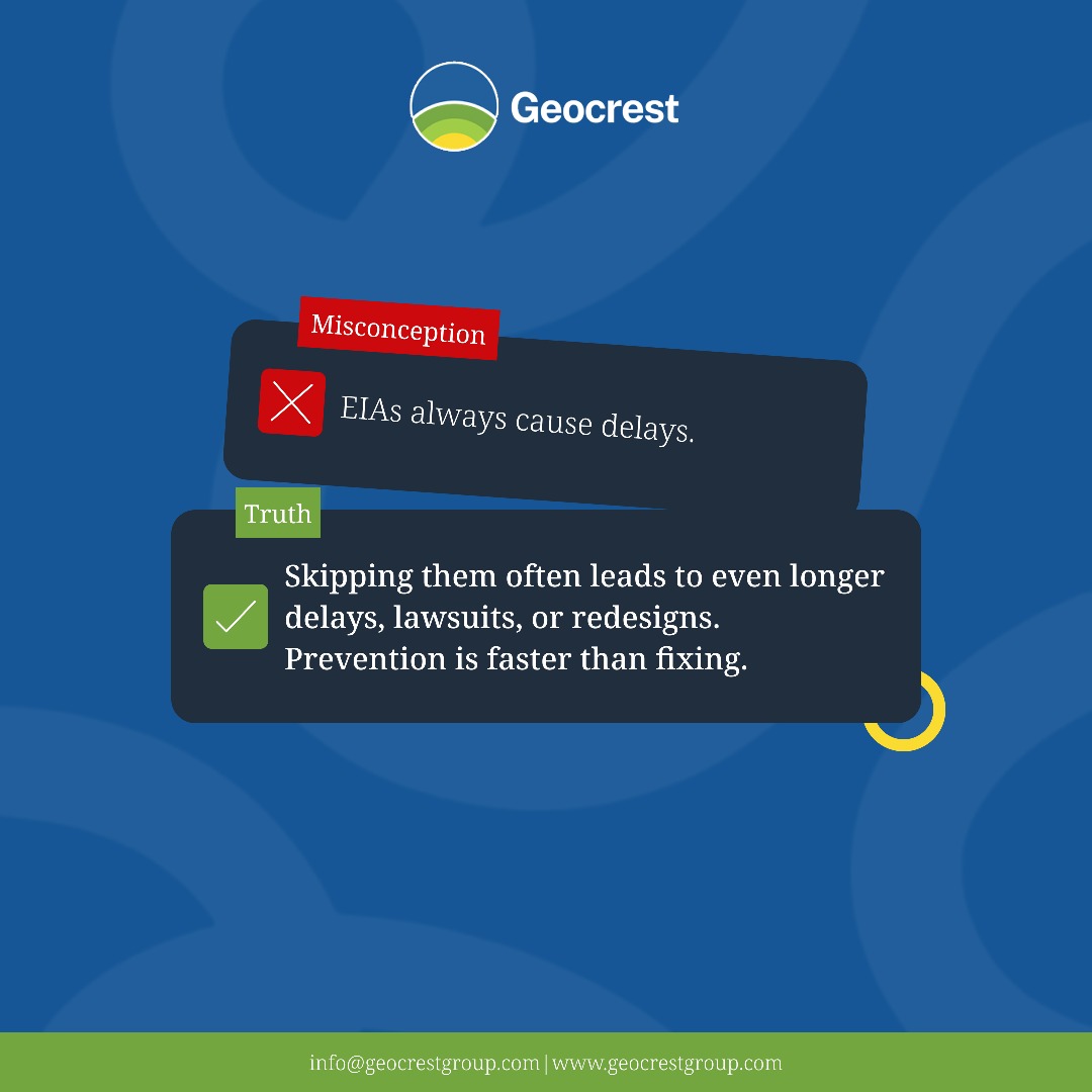 geocrestgroup's tweet image. Busting the myth: EIAs aren't just roadblocks—they're safeguards that save time in the long run! 

#EIAFacts #SustainableConstruction #MythBusted #GeoCrestGroup