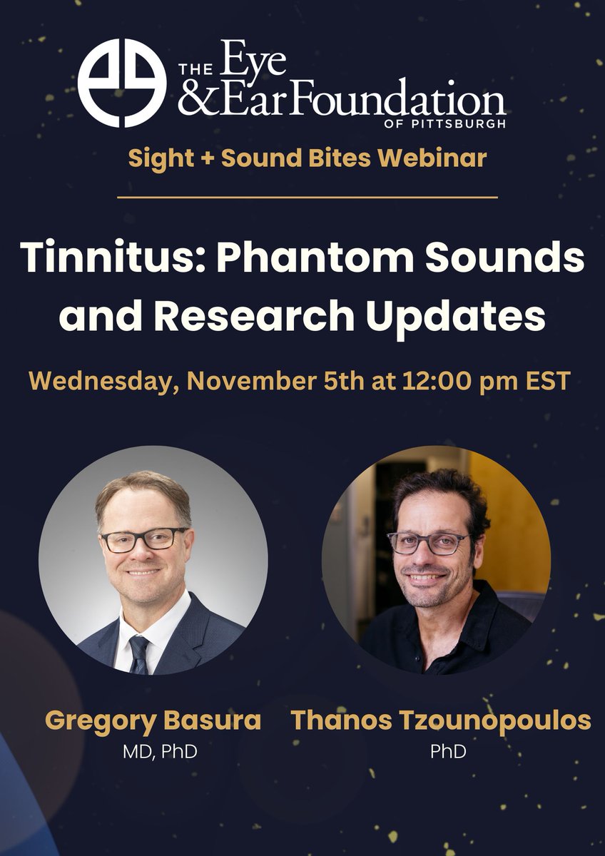 Register for next week's (free!) webinar: tinyurl.com/mry57jt8. A Q&amp;A will follow the presentation <a href="/Pitt_OTOHNS/">Pitt_Otolaryngology</a> <a href="/AcousticThanos/">Thanos Tzounopoulos</a> #webinar #LunchAndLearn #tinnitus #PhantomSounds #ResearchUpdates #TinnitusResearch