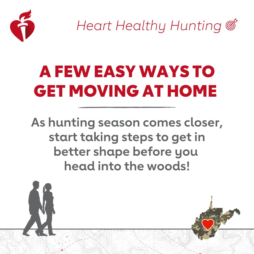 Before you head out into the woods, get some steps in to prepare yourself! Walking just 30 minutes a day can improve your blood pressure and cholesterol, so get moving around the house to prepare you for when you get moving around the woods this #HeartHealthyHunting season!