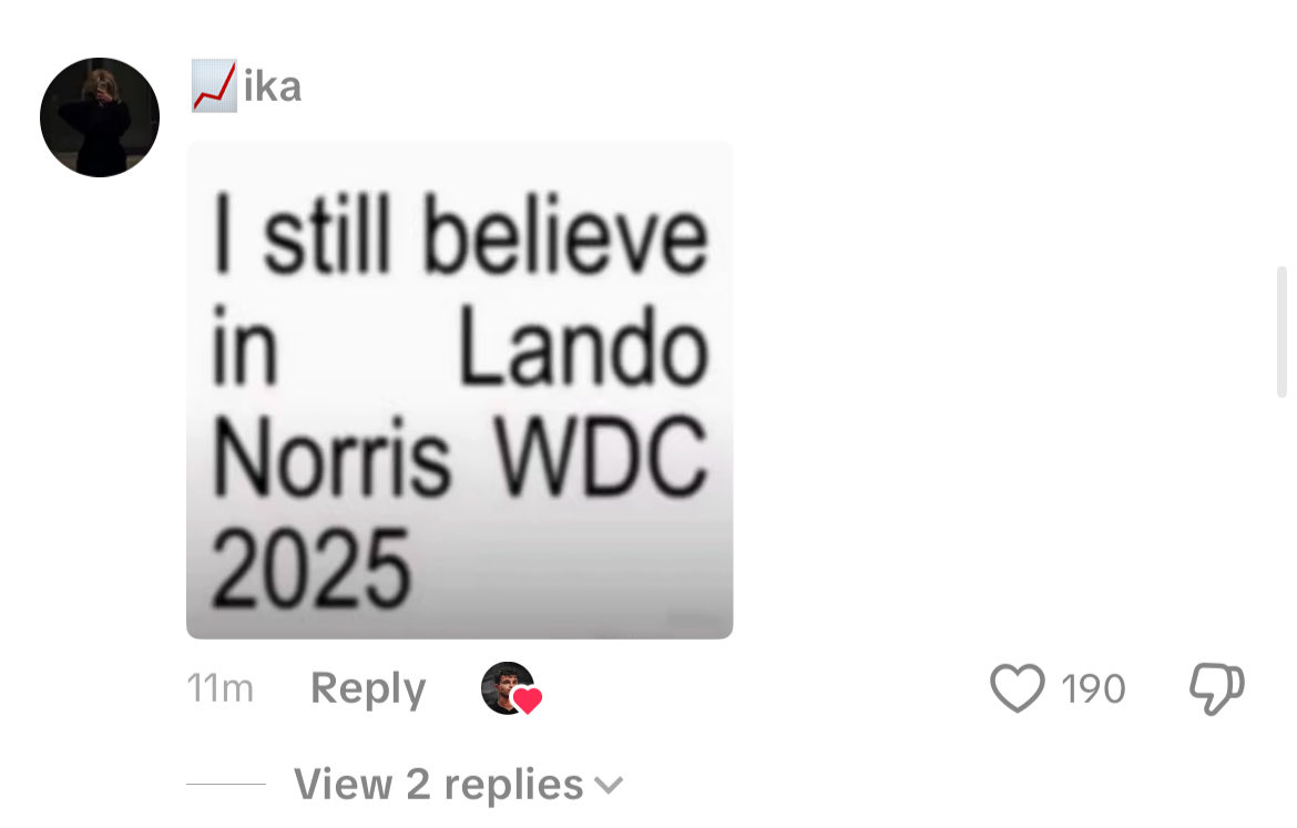 #BELIEV4 LIKED BY LANDO NORRIS.