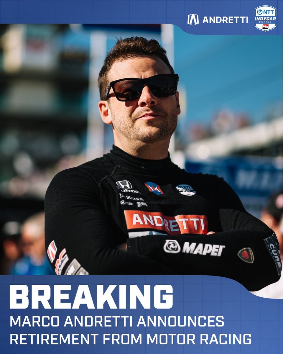 NTT INDYCAR SERIES (@indycar) on Twitter photo Cheers to you, Marco ❤️
Twenty-time Indy 500 starter and 2006 INDYCAR Rookie of the Year <a href="/MarcoAndretti/">Marco Andretti</a> has announced his retirement from motor racing. Cheers to you, Marco ❤️
Twenty-time Indy 500 starter and 2006 INDYCAR Rookie of the Year <a href="/MarcoAndretti/">Marco Andretti</a> has announced his retirement from motor racing.
