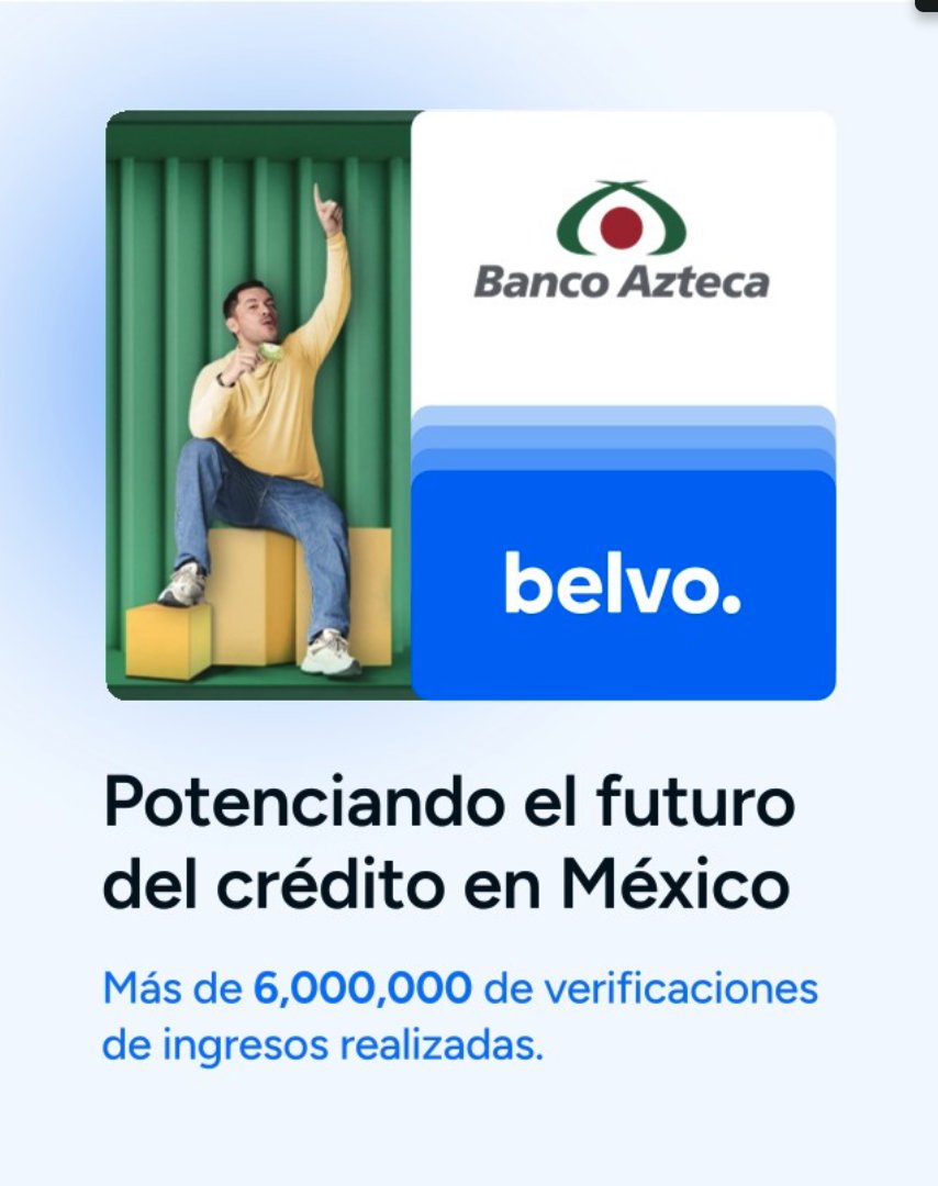 🚀 ¡Un paso más hacia un sistema financiero más inclusivo!

Les queremos compartir que <a href="/joinbelvo/">Belvo</a>  y <a href="/BancoAzteca/">Banco Azteca</a>, a través de su alianza, han alcanzado más de 6 millones de verificaciones de ingresos para impulsar la originación digital de crédito en México. 🇲🇽✨

💡 Este hito