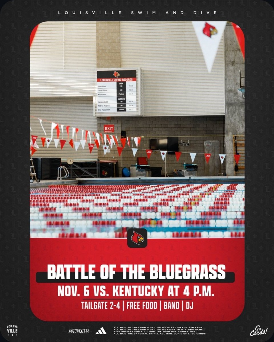Hey guys! <a href="/LouisvilleSD/">Louisville Swim & Dive</a> has UK coming next Thursday (NOV 6) for their dual meet (1 vs 1 matchup). They are trying to absolutely pack the Ralph Wright Natatorium from 2-6:30. There’s a tailgate with free food from 2-4, the band will be there, they will have a DJ performing, and