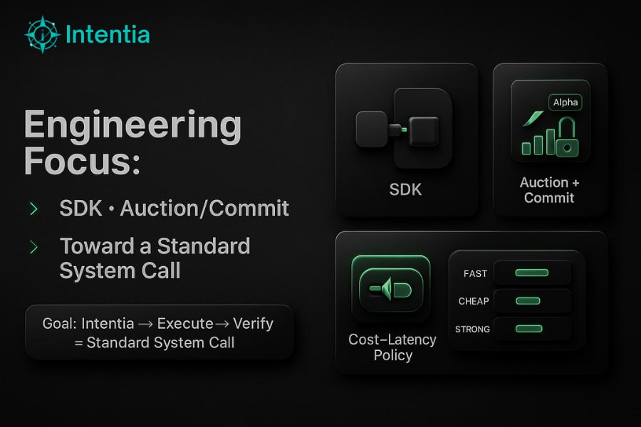 intentia_i's tweet image. &quot;Recently, we&apos;ve focused our engineering efforts on three key areas:

SDK Alpha: Lowering the integration barrier;

Bidding and Commitment Mechanism: Further curbing MEVs and collusion;

Cost-Delay Strategy: Providing a clear switch between &apos;fast/economical/strong guarantee&apos;…