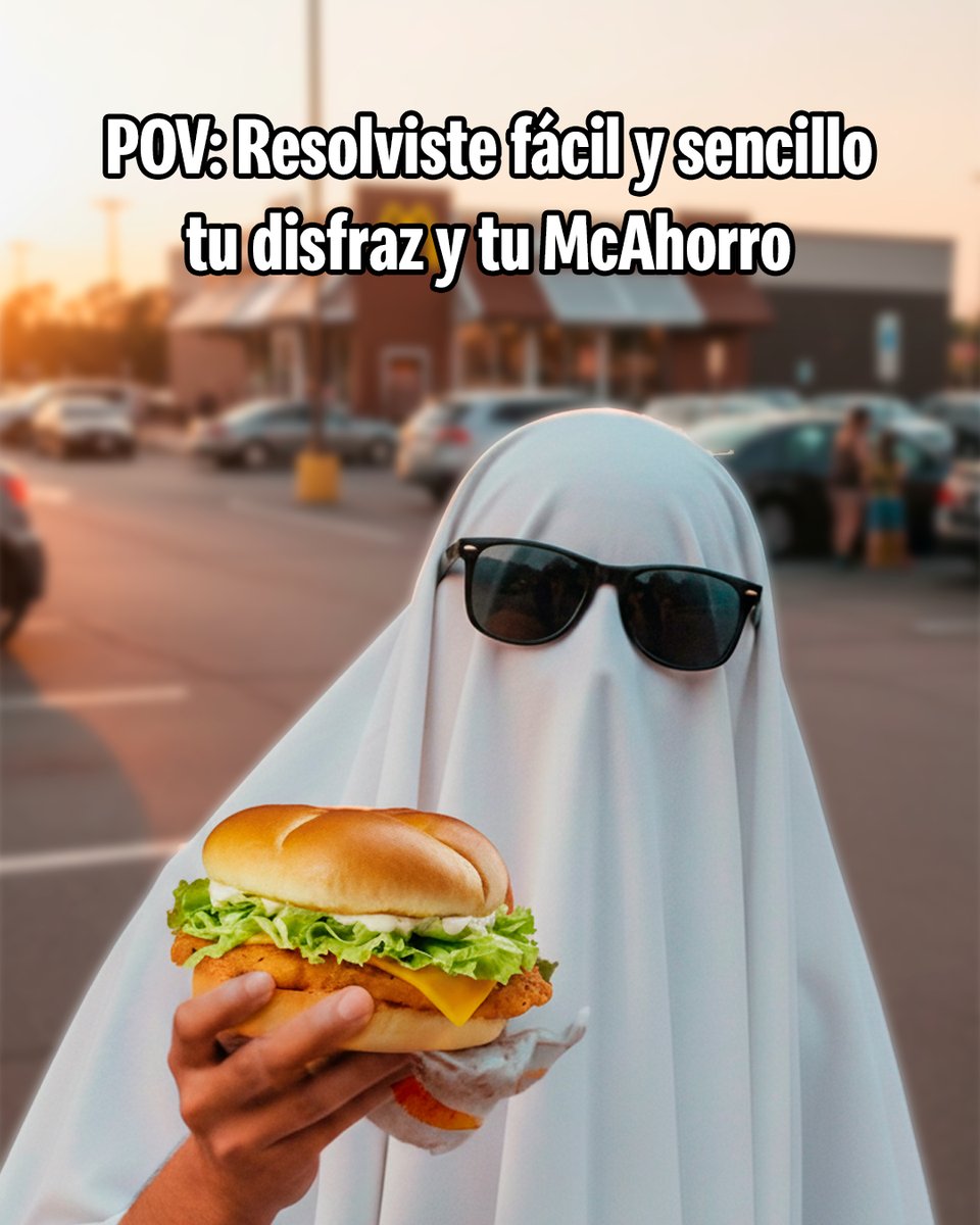 mcdonaldsdom's tweet photo. Un disfraz fácil, una comida deliciosa… así de simple se resuelve el día. 👻✨

Arma tu McAhorro por solo RD$320 y disfruta de tu combo: Cheese Deluxe o Sándwich de Pollo + 1 de tus favoritos

Pie de manzana | Sundae | 4 McNuggets | 1 pieza de pollo.

Solo en McDonald’s. https://t.co/4wTxxzgnqb