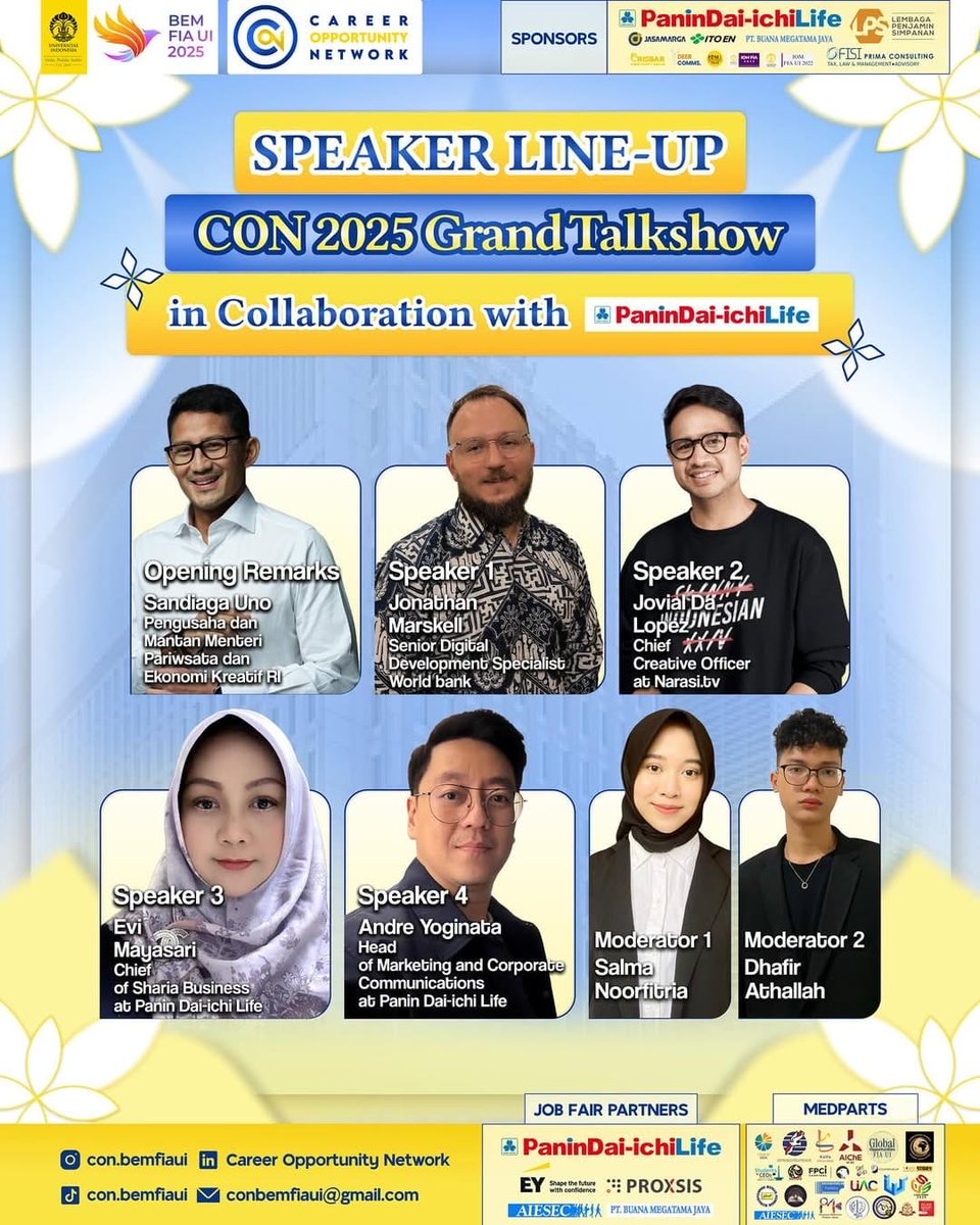 ui_event's tweet image. 🚀 Siap melangkah ke karier impianmu?

Join CON 2025: Grand Talkshow &amp;amp; Job Fair FIA UI!
🎤 Sandiaga Uno, Jovial da Lopez, &amp;amp; more
📅 1 Nov 2025 | 📍FIA UI | 💵 FREE ENTRY
🎟️ RSVP: bit.ly/RSVPCON2025

#CON2025 #FIAUI #JobFair #CareerEvent