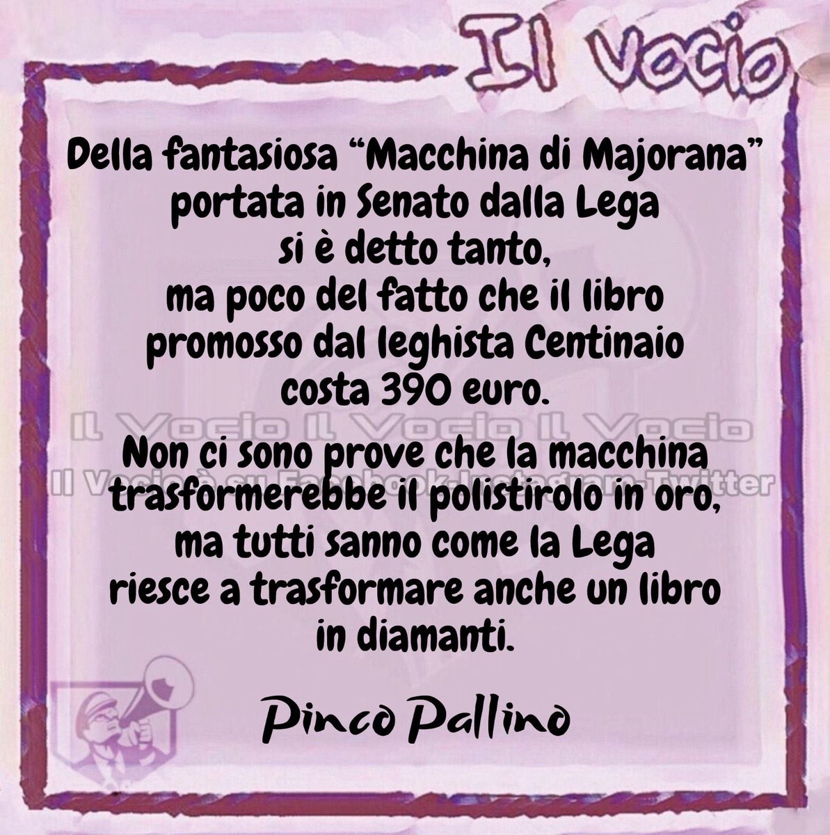 ilvocio's tweet photo. Pinco Pallino
#pincopallino #ilvocio #Maiorana #macchina
 #polistirolo #oro #Centinaio #libro #costo https://t.co/htmtnxmlqJ