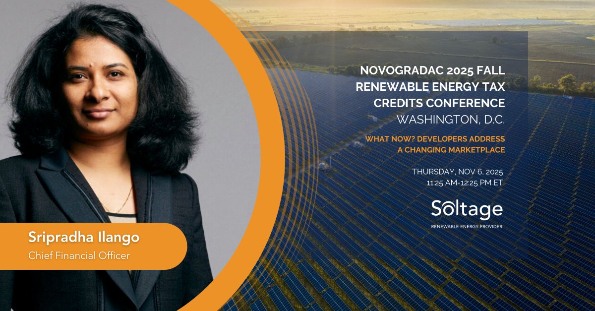 Our Chief Financial Officer, Sripradha Ilango, will be taking the stage 11/06 at 11:25 AM ET as a panelist at Novogradac 2025 Fall Renewable Energy Tax Credits Conference in Washington D.C. Register here: ow.ly/WQJH50Xjn3z #NovocoEnergy