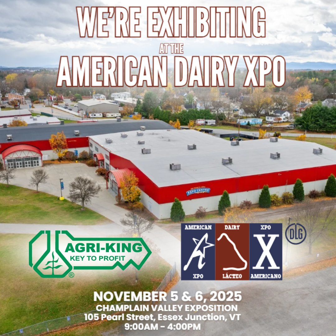 AgriKingInc's tweet image. Find us at the American Dairy XPO next week, and let’s talk all things dairy nutrition!

@american_d_xpo 
#Dairy #DairyNutrition #KeyToProfit