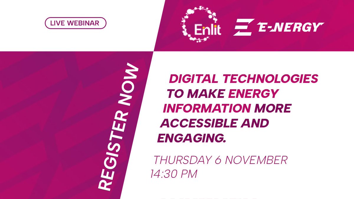 💡 Webinar alert!
📅 6 Nov 2025 | 60 mins 🌍 “Digital technologies to make energy info more accessible &amp; engaging”
E-nergy cluster will show how #DigitalInnovation empowers citizens &amp; businesses in the #EnergyTransition.
👉Register:info.enlit.world/digital-techno…