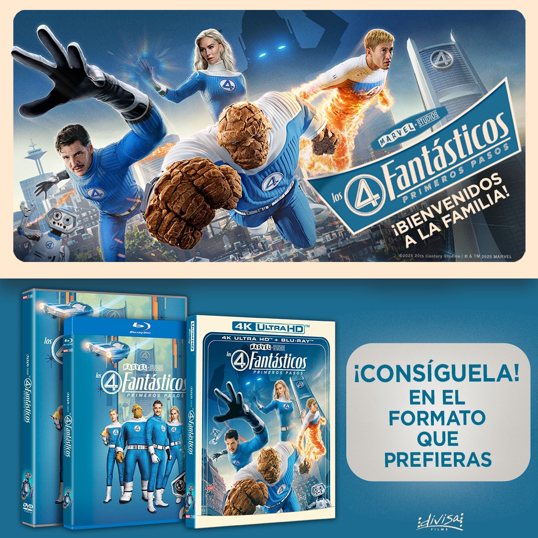 ‼️#SORTEO‼️

¡2 EDICIONES de #Los4Fantásticos: Primeros Pasos! 📀 ¡Ya a la venta en DVD, Blu-Ray y 4KUHD

👍🏻 RT + FOLLOW + MENCIÓN a un amigo

👉🏻 ¡Síguenos! <a href="/DivisaFilms/">Divisa Films</a> y <a href="/35milimetros_es/">35 Milímetros Cine y TV 🎬 📺</a>

⏰ Fin: 5/11 a las 10:00 h.

Más info: bit.ly/3ZvcuRP