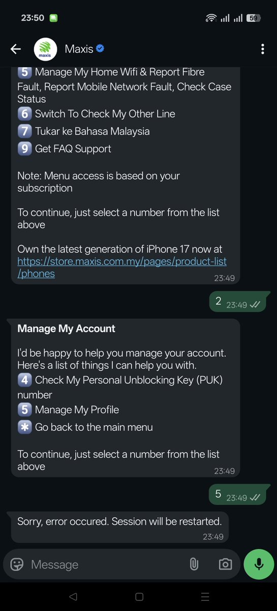 doboson's tweet photo. @MaxisListens @Maxis Useless service. Buang masa. https://t.co/UCrY3xaytt