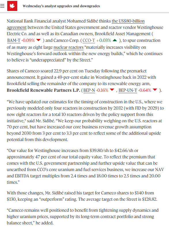 quakes99's tweet photo. Boom!📈 Analysts have all raised their Price Targets today for #Canada's #Uranium miner & #Nuclear fuel maker Cameco (TSX: $CCO):🎯
National Bank from $130 to $140⬆️
Stifel from $150 to $165⬆️
Scotia from $130 to $150⬆️
Raymond James from $130 to $150⬆️
Bank of America from $130 to $175⬆️
🤠🐂🌊🏄
https://t.co/kX92Ck1RUY