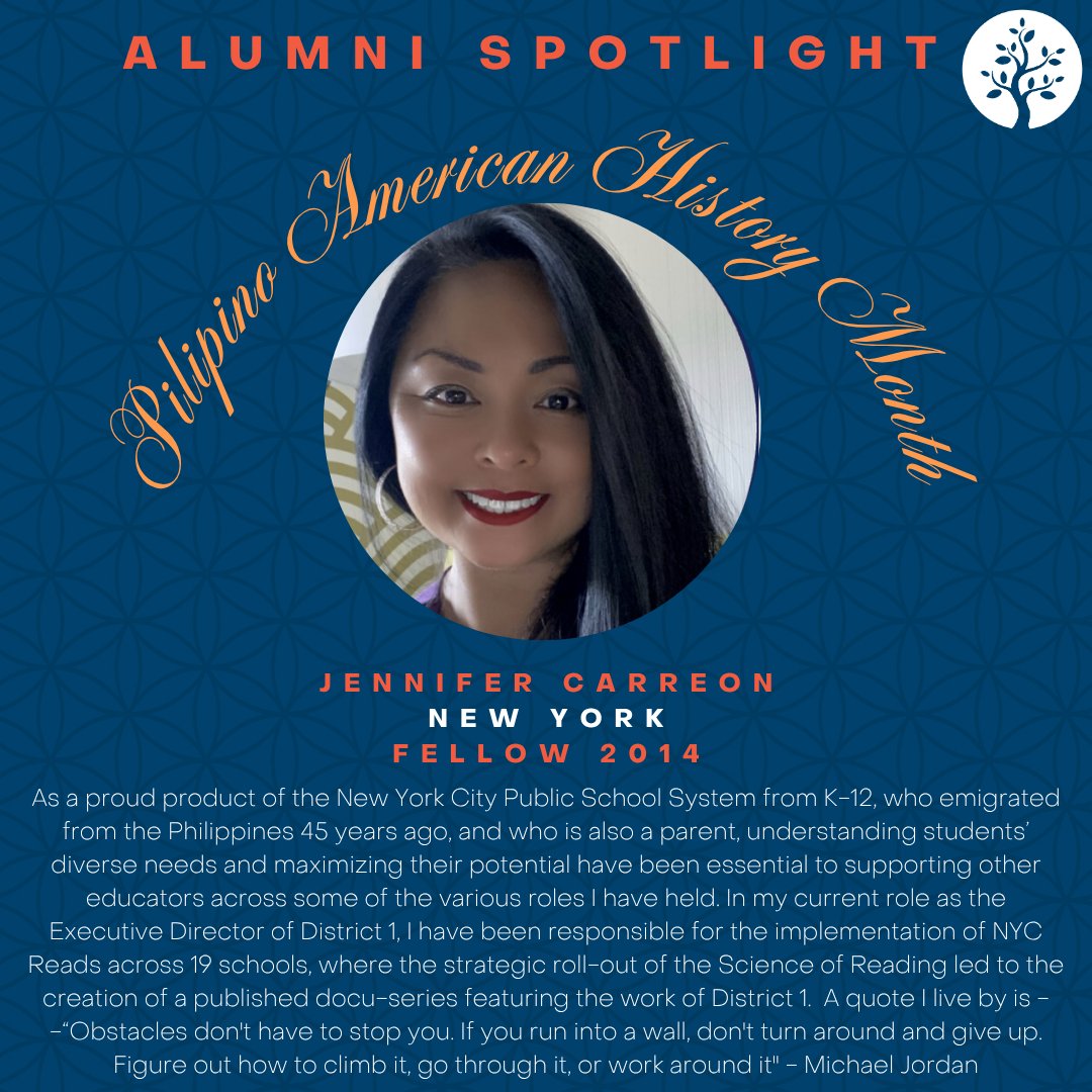 CahnFellowship's tweet photo. As we near the end of October, we continue celebrating our principals and the many heritages that enrich our Cahn community. Honoring Jennifer Carreon (Fellow 2014, NY) for Pilipino American History Month a leader who inspires with courage, compassion, and purpose. #cahnalumni https://t.co/2eYMGX84bZ