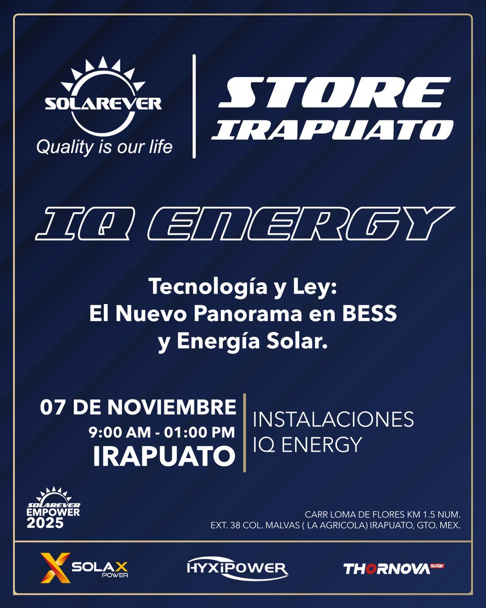 ⚡ Solarever Store IQ Energy 2025

Este 7 de noviembre, acompáñanos en Solarever Store IQ Energy 2025, un evento aliado de la serie EMPOWER.

🔗 Regístrate aquí: bit.ly/47AcoPa