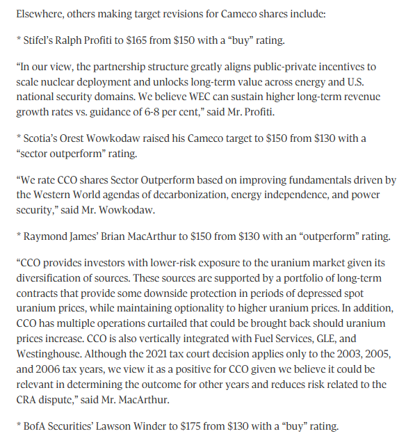 quakes99's tweet photo. Boom!📈 Analysts have all raised their Price Targets today for #Canada's #Uranium miner & #Nuclear fuel maker Cameco (TSX: $CCO):🎯
National Bank from $130 to $140⬆️
Stifel from $150 to $165⬆️
Scotia from $130 to $150⬆️
Raymond James from $130 to $150⬆️
Bank of America from $130 to $175⬆️
🤠🐂🌊🏄
https://t.co/kX92Ck1RUY