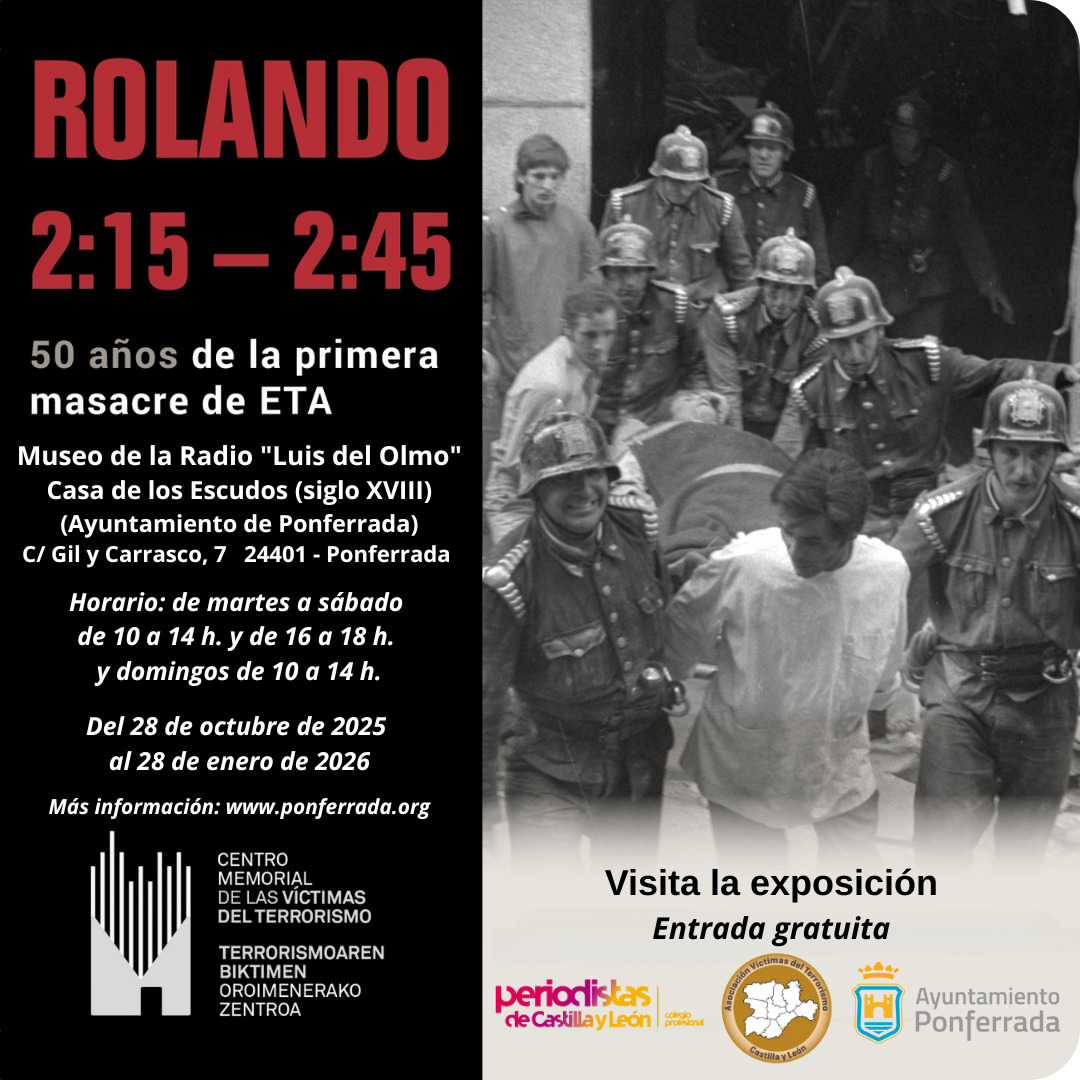 PLechugaMallo's tweet image. 📻 El Museo de la Radio "Luis del Olmo" de #Ponferrada acogerá la exposición del @MemorialVT "Rolando. 2:15 - 2:45. 50 años de la primera masacre de ETA". 

No podemos permitir que nadie olvide el horror y la barbarie provocada por el terrorismo en nuestro país.