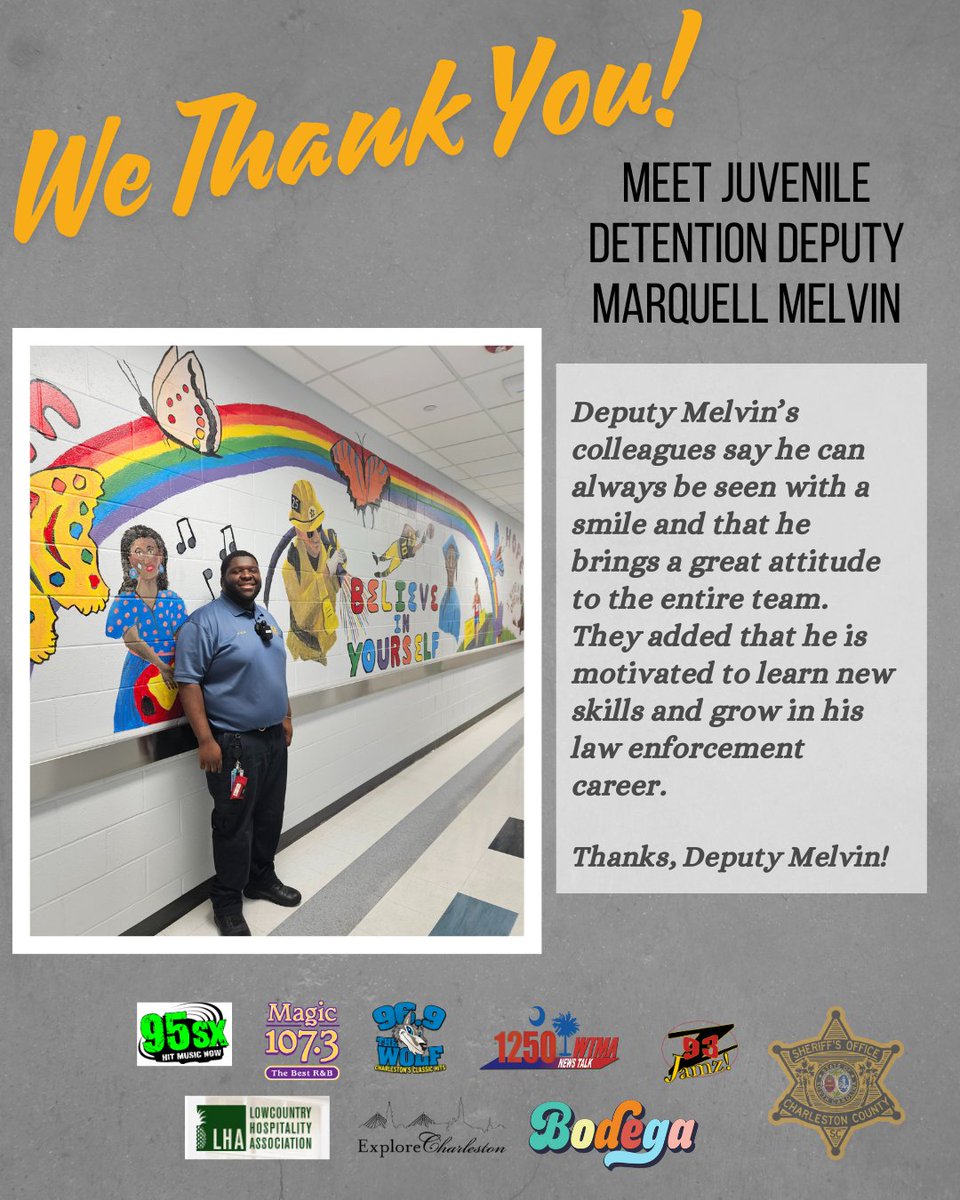 1073Magic's tweet image. Join us in congratulating the September Winners of the "We Thank You" campaign, The @ccsosheriff Human Resources Department, and Detention Deputy Marquell Melvin of the Juvenile Detention Center.