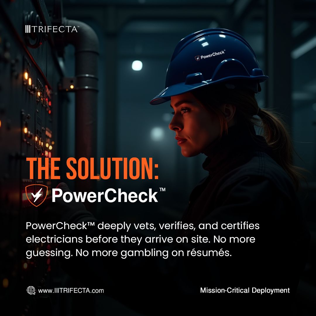 TRIFECTAjobs's tweet image. Bad hires break projects.
PowerCheck™ prevents them.

Vetted. Verified. Proven.

⚡ Mission-Critical Deployment by TRIFECTA™
#PowerCheck #MissionCritical #Electricians #Energy #Utilities